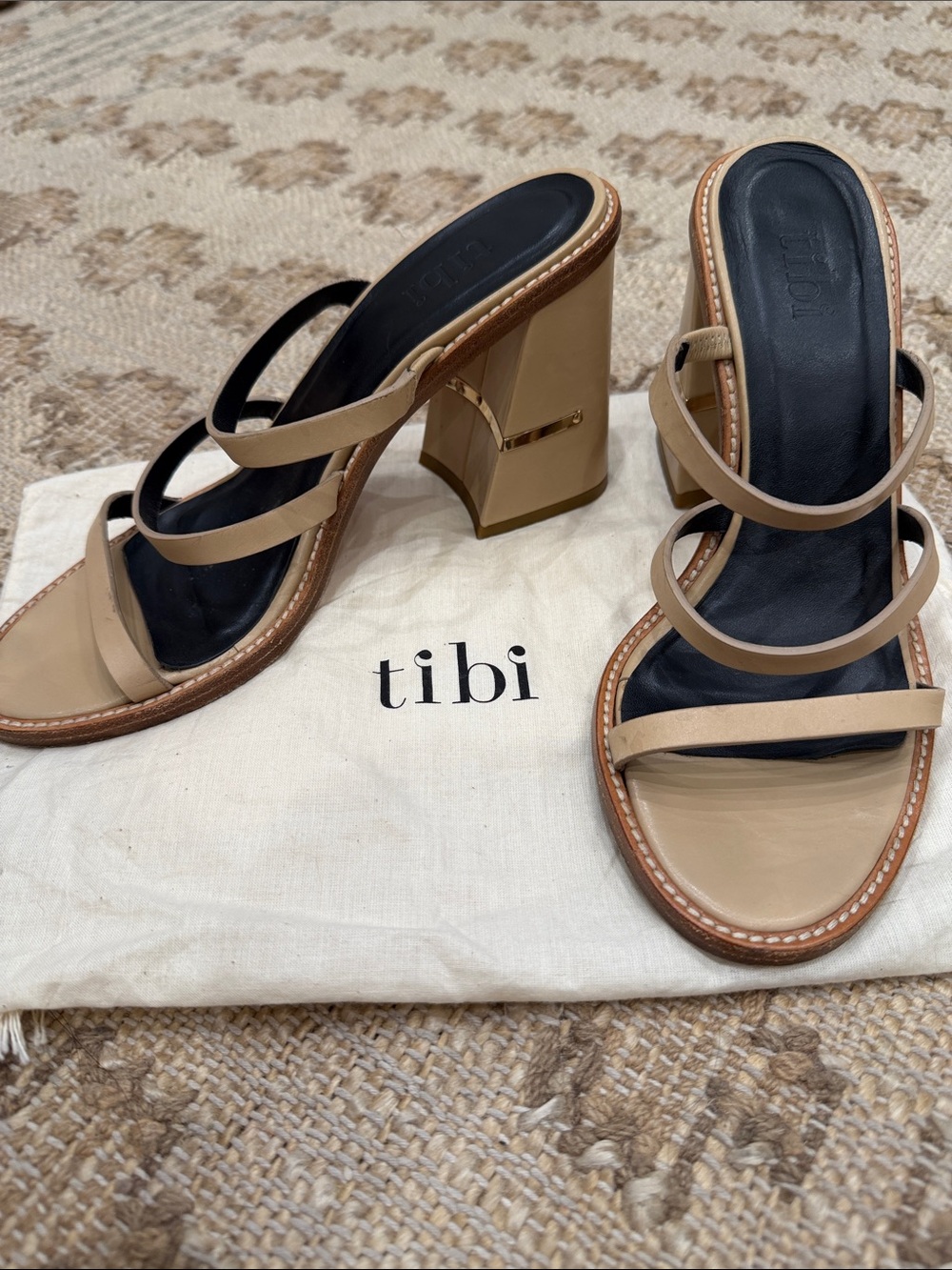 Tibi womens Mela triple strap leather sandals
